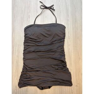 Victorias Secret Black Ruched One Piece Swimsuit XL Padded Slimming Dress Halter